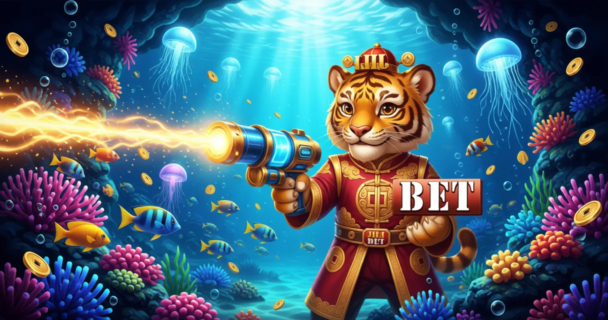 Digital fish table game with vibrant aquatic graphics and multipliers